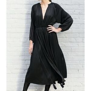 A Piece Apart Midi Dress 4 Witchy Gothic Gypsy Smocked Wednesday Pleated Black‎